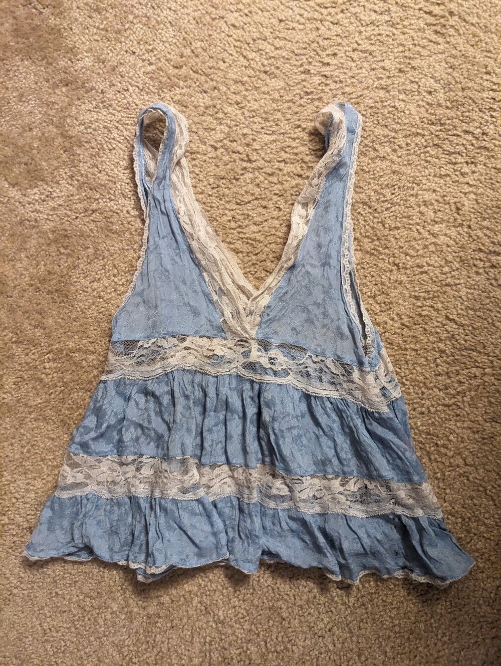 Free People Intimately Light Blue Lace-Trim V-Neck Women's Tank Top Size Xs